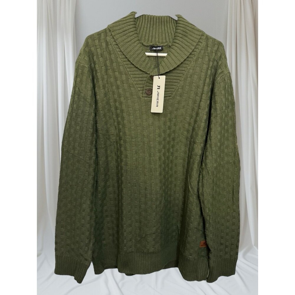 Size 2X Men Shawl Collar Pull Over Sweater Casual Slim Fit Button Textured Knit